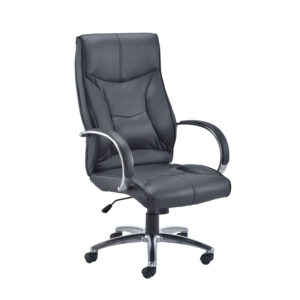 Executive Leather Faced Office Chair With Fixed Ring Arms & Chrome Base