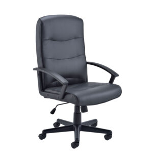 High Back Leather Look Executive Office Chair - With Fixed Arms Black Office Furniture